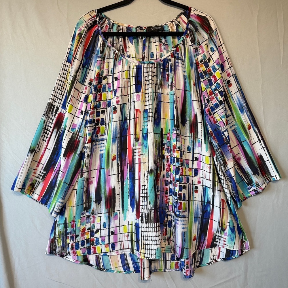 Spense Womens Abstract Art To Wear Top 2X Artsy Flowy Maximalist Light Boho